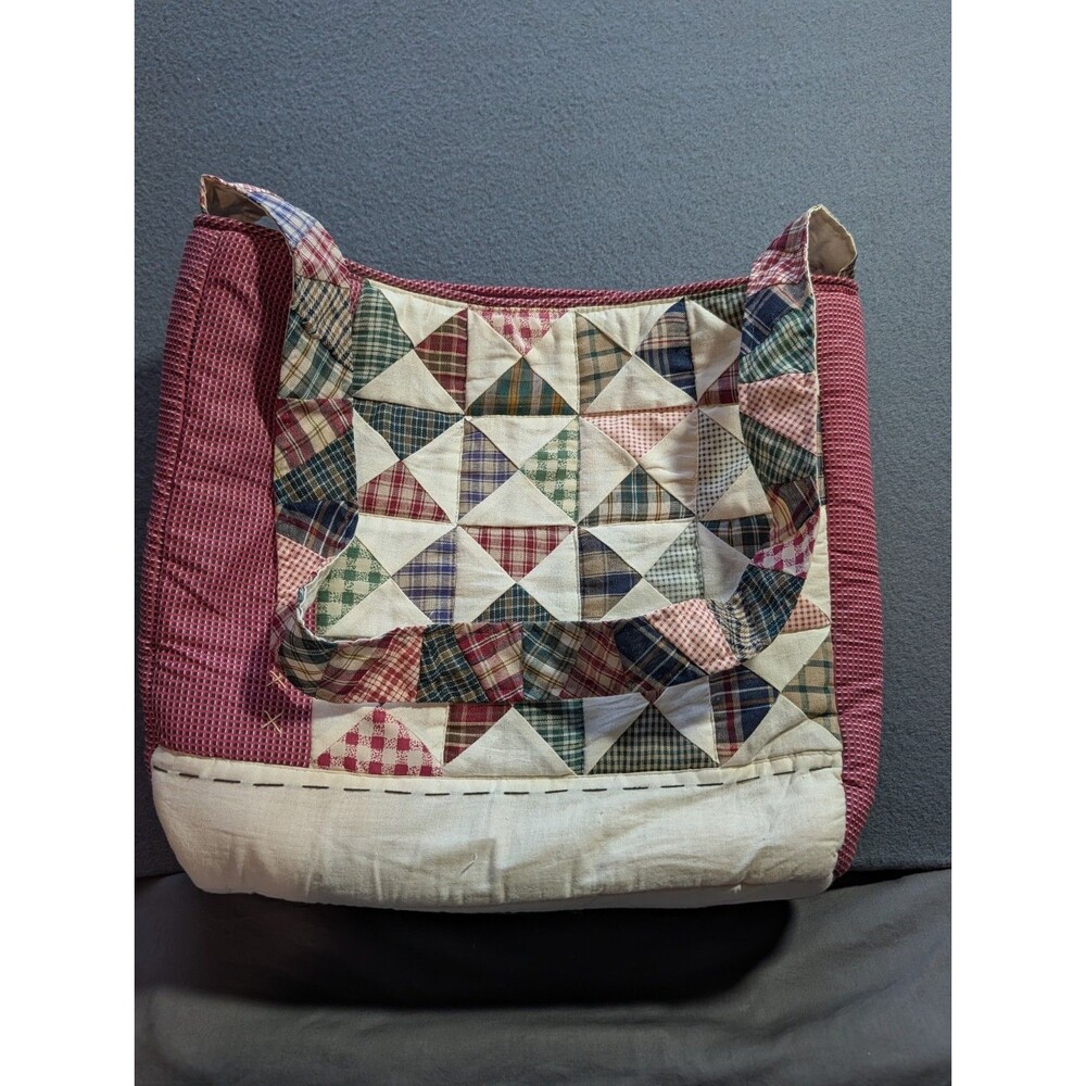 Vintage Style Patchwork Quilt Shoulder Bag Plaid Country Primitive Handmade